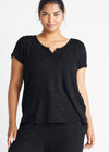 Cap Sleeve Lounge Tee - Slub Knit from Yummie in Black Marl - 1