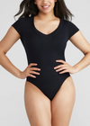 Hailey V-Neck Thong Bodysuit - Rib Seamless from Yummie in Black - 10