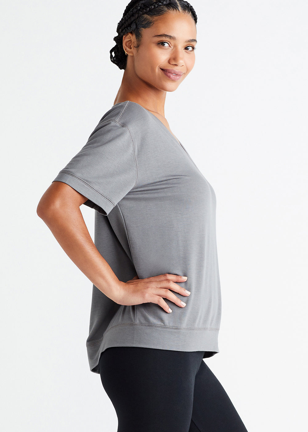 Baby French Terry V-Neck Lounge Tee in Gargoyle | yummie