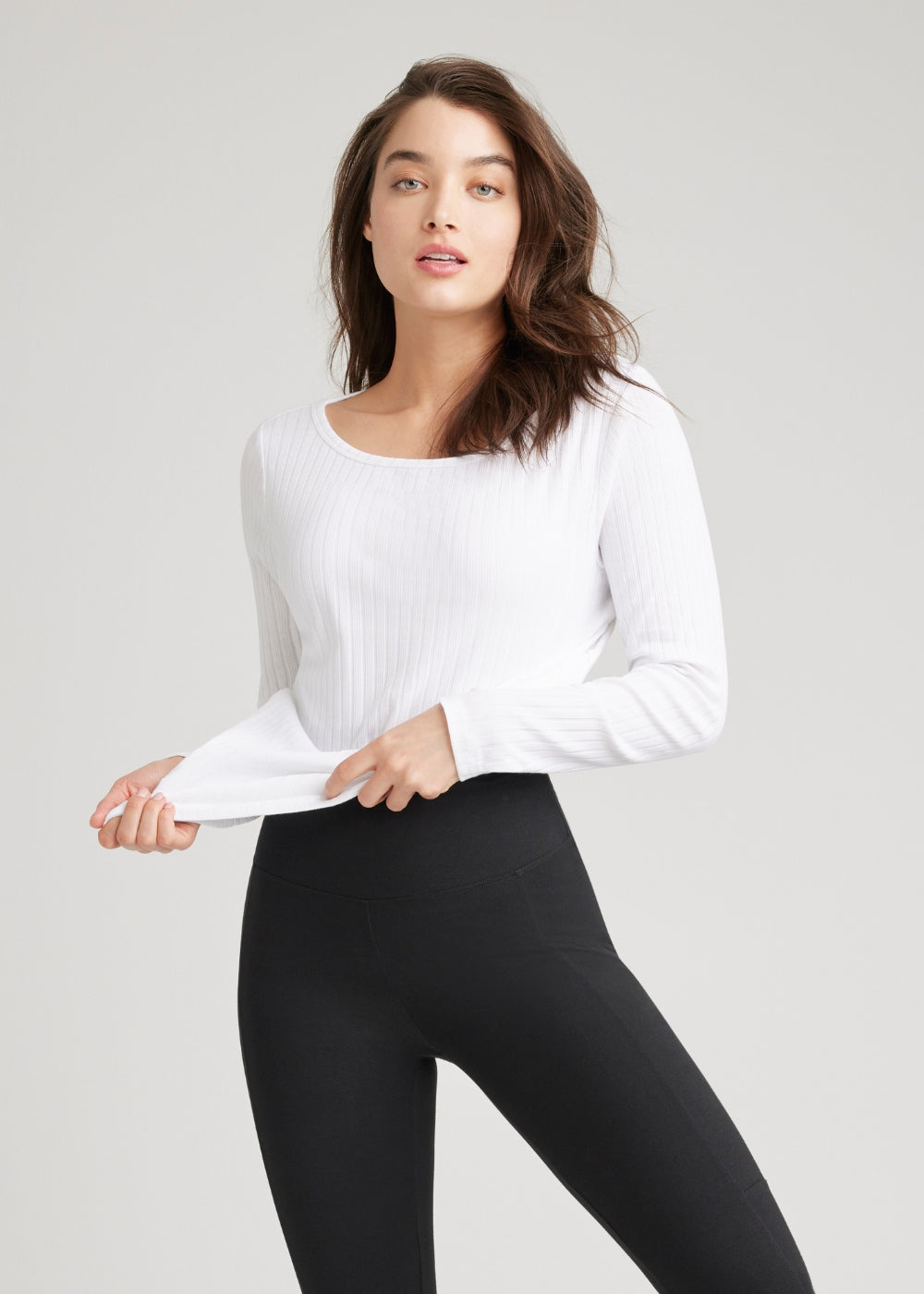 Long Sleeve Tee - Cotton Rib from Yummie in White  - 1