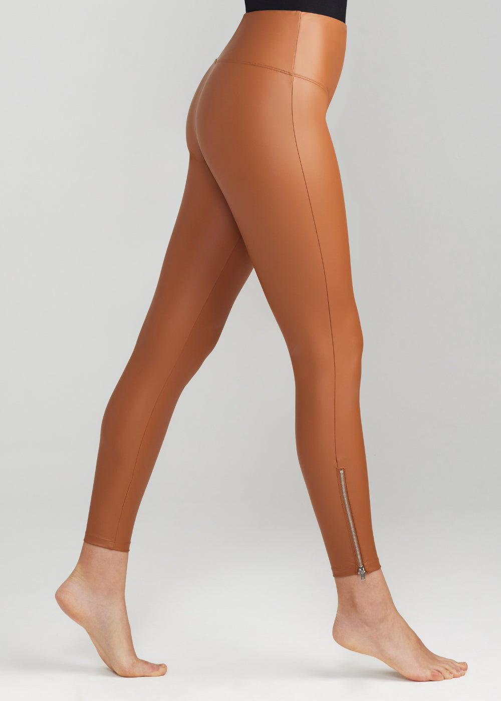 YUMMIE BRONZE FAUX LEATHER SHAPING LEGGING WITH SIDE ZIP NEW WITH TAG Size  XS