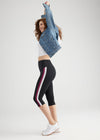 Talia Cropped Capri Shaping Legging - Cotton Stretch from Yummie in Black with Blackberry/White Stripe - 1