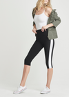 Talia Cropped Capri Shaping Legging - Cotton Stretch from Yummie in Black with White Racing Stripe - 1