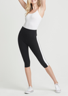 Talia Cropped Capri Shaping Legging - Cotton Stretch from Yummie in Black with White Racing Stripe - 3