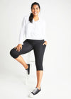 Talia Cropped Capri Shaping Legging with Pockets - Cotton Stretch from Yummie in Black - 1