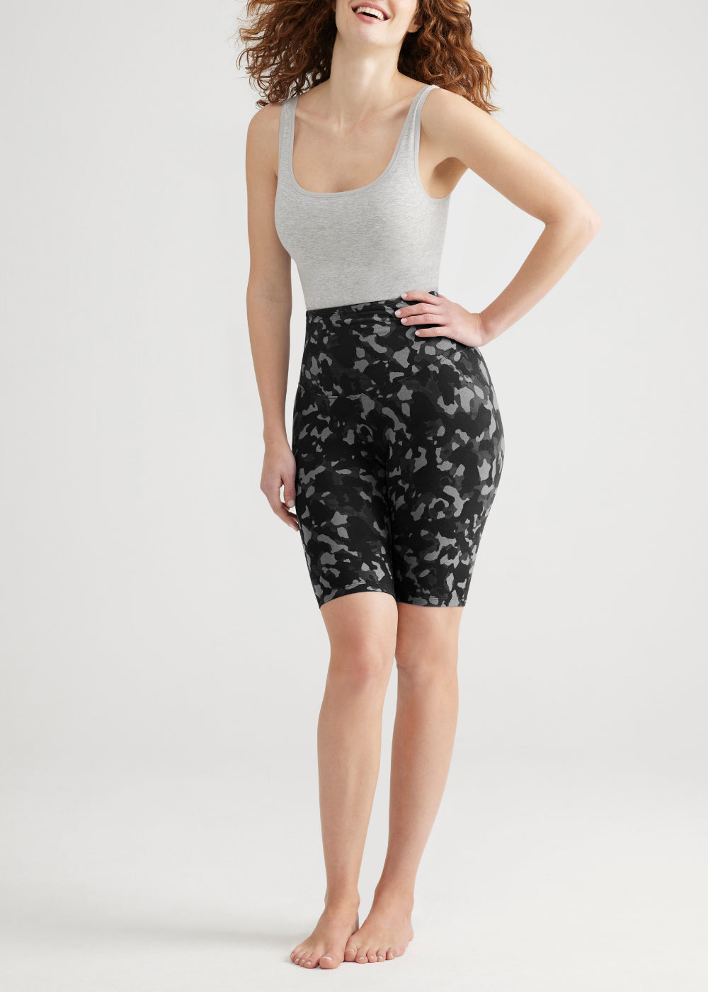 Mel Shaping Biker Short - Cotton Stretch from Yummie in Heather Charcoal Camo  - 1