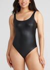 Rome Shaping Thong Bodysuit - Faux Leather from Yummie in Black - 8