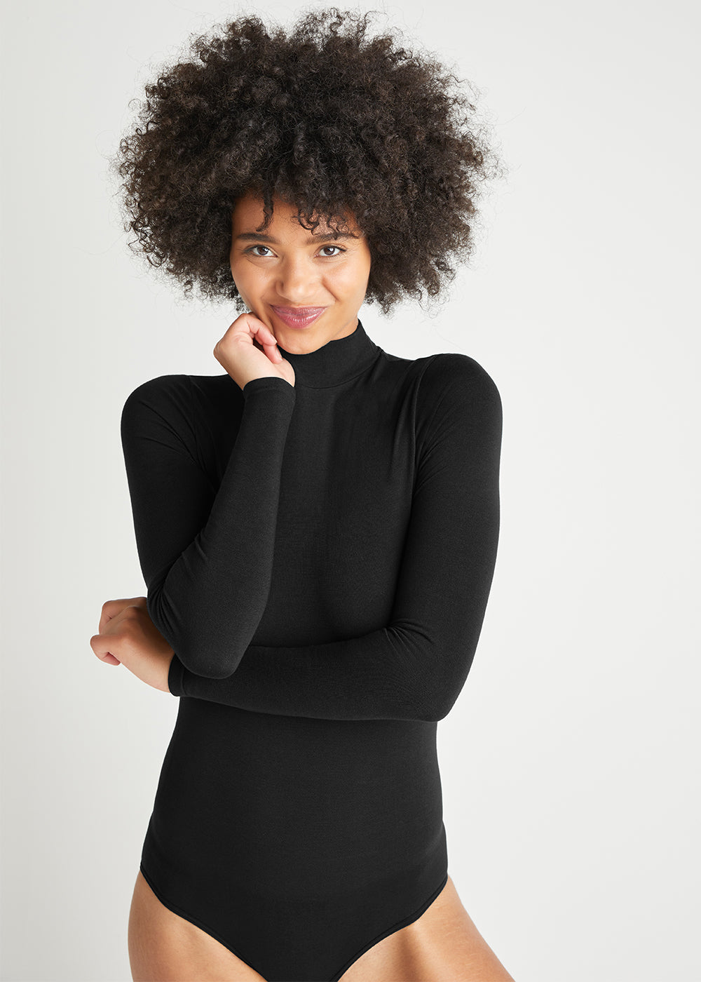 Madelyn Mock Neck Long Sleeve Shaping Bodysuit - Outlast® Seamless from Yummie in Black  - 1