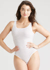 Ruby Shaping Thong Bodysuit - Cotton Seamless from Yummie in Etherea/White Stripe - 1