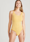 Ruby Shaping Thong Bodysuit - Cotton Seamless from Yummie in Golden Glow/White Stripe - 1