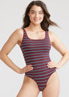 Ruby Shaping Thong Bodysuit - Cotton Seamless from Yummie in Tawny Port/Night Sky/White Stripe - 1