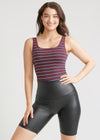 Ruby Shaping Thong Bodysuit - Cotton Seamless from Yummie in Tawny Port/Night Sky/White Stripe - 2