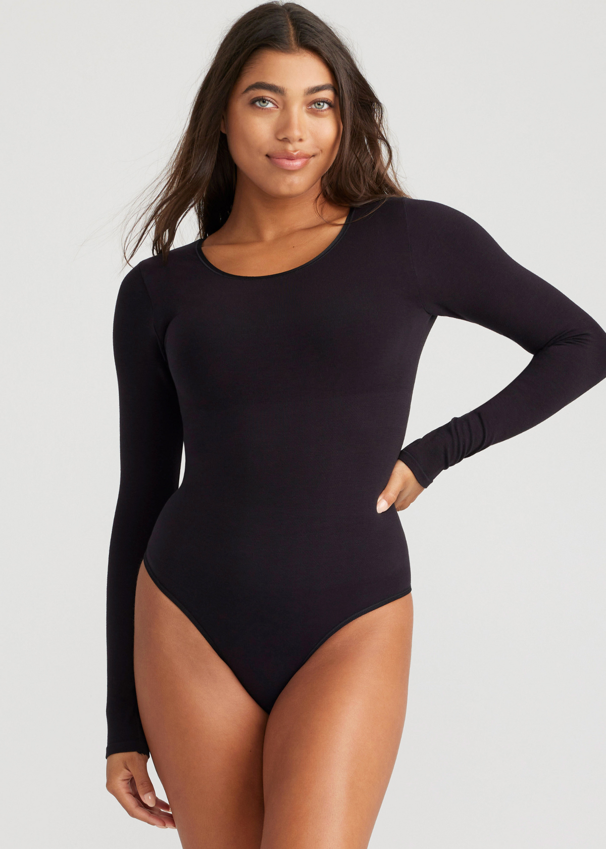 Yummie Women's Long Sleeve Seamless Shaping Thong Bodysuit, Black, Small- Medium : : Clothing, Shoes & Accessories