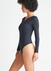 Katrina Henley Long Sleeve Thong Bodysuit - Cotton Rib Seamless from Yummie in Black - 3