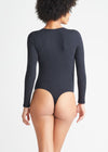 Katrina Henley Long Sleeve Thong Bodysuit - Cotton Rib Seamless from Yummie in Black - 4