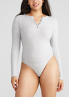 Katrina Henley Long Sleeve Thong Bodysuit - Cotton Rib Seamless from Yummie in Heather Grey - 2