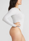 Katrina Henley Long Sleeve Thong Bodysuit - Cotton Rib Seamless from Yummie in Heather Grey - 3