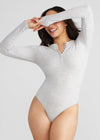 Katrina Henley Long Sleeve Thong Bodysuit - Cotton Rib Seamless from Yummie in Katrina Henley Long Sleeve Thong Bodysuit - Cotton Rib Seamless - 7