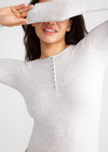 Katrina Henley Long Sleeve Thong Bodysuit - Cotton Rib Seamless from Yummie in Heather Grey - 1