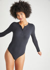 Katrina Henley Long Sleeve Thong Bodysuit - Cotton Rib Seamless from Yummie in Katrina Henley Long Sleeve Thong Bodysuit - Cotton Rib Seamless - 7