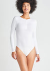 Katrina Henley Long Sleeve Thong Bodysuit - Cotton Rib Seamless from Yummie in White - 3