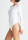 Katrina Henley Long Sleeve Thong Bodysuit - Cotton Rib Seamless from Yummie in White - 4