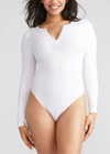 Katrina Henley Long Sleeve Thong Bodysuit - Cotton Rib Seamless from Yummie in White - 12