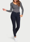 Long Sleeve Shaping Bodysuit - Cotton Seamless from Yummie in Black & White Stripe - 2