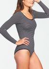 Long Sleeve Shaping Bodysuit - Cotton Seamless from Yummie in Black & White Stripe - 3