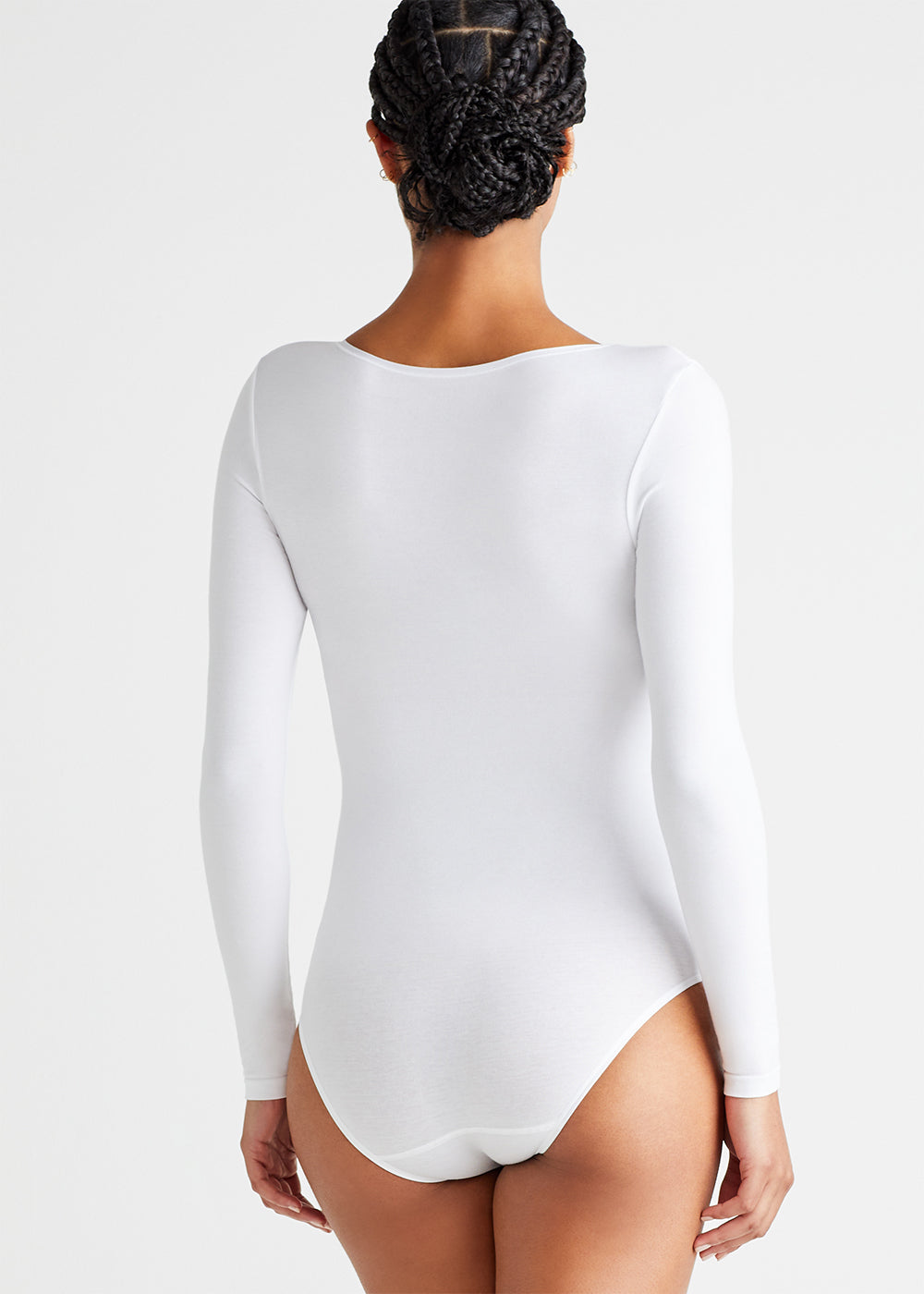 Knot Front Long Sleeve Bodysuit - White & Thong - PUMIEY – Pumiey